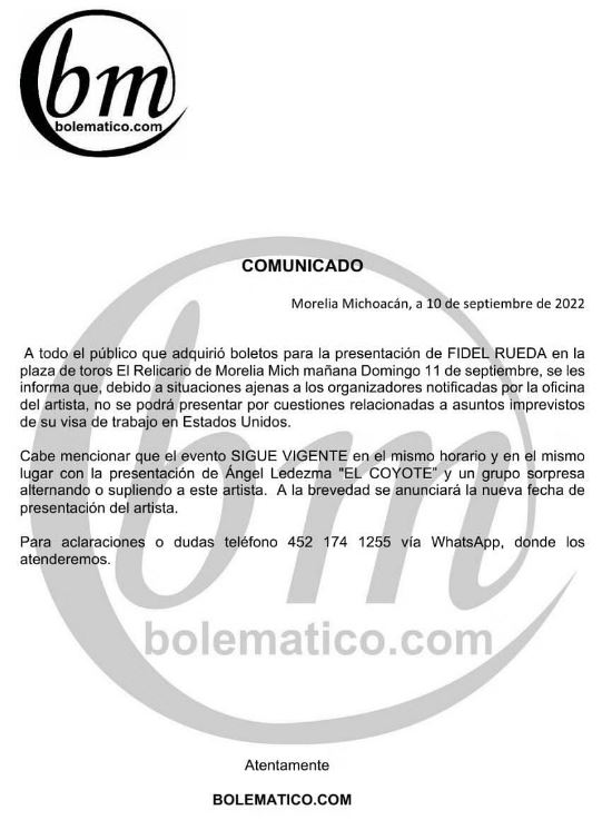Fidel Rueda canceló concierto en Michoacán, ¿cuál fue el motivo?