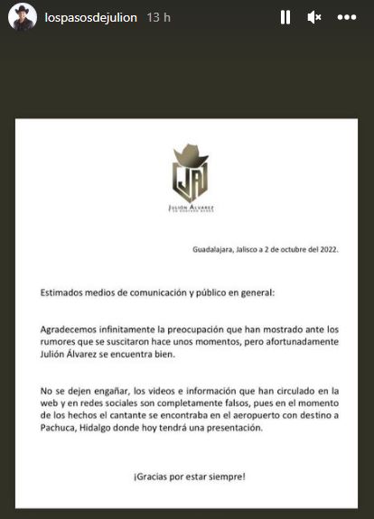 Julión Álvarez desmiente que lo hayan querido secuestrar en Jalisco