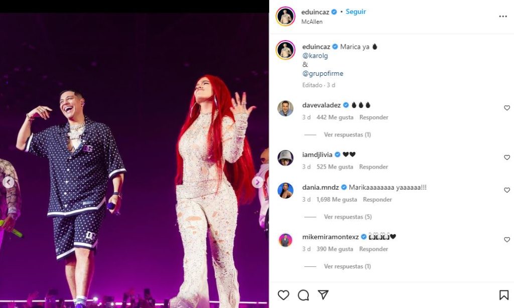 Karol G dedica mensaje a Grupo Firme tras compartir escenario