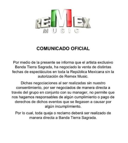 ¡Hay tiro! ¿Banda Tierra Sagrada y Remex Music rompen relación?
