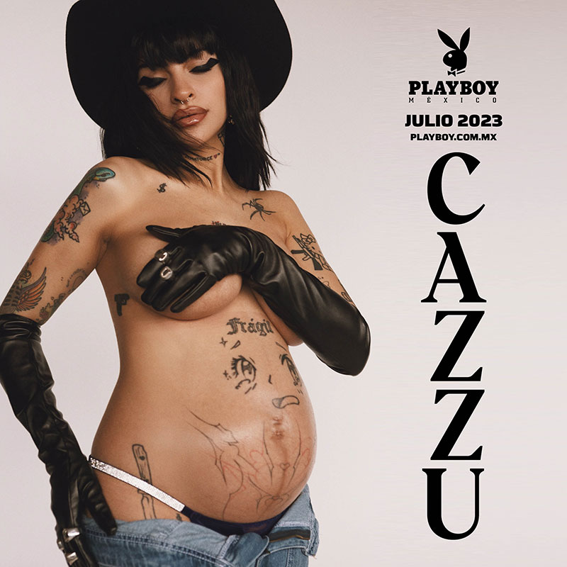 Cazzu embarazada posa para la revista Playboy México. Foto tomada de la revista Playboy Méxco.