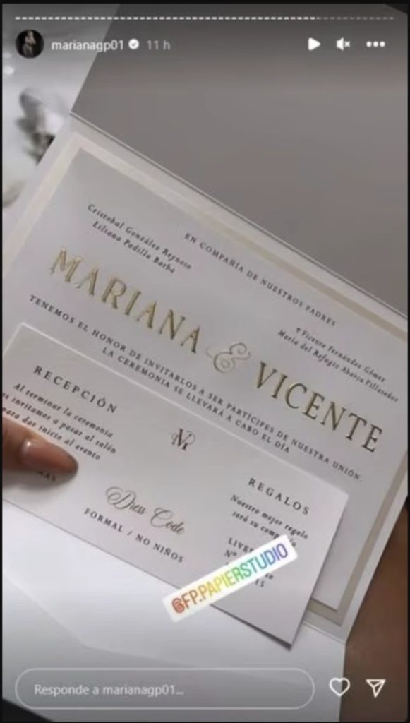 ¡Vicente Fernández Jr. y Mariana González, comparten su lujosa invitación de boda!