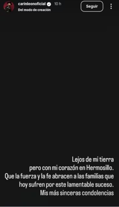 Carín León rompe el silencio y dedica emotivas palabras a las víctimas del incendio en Sonora