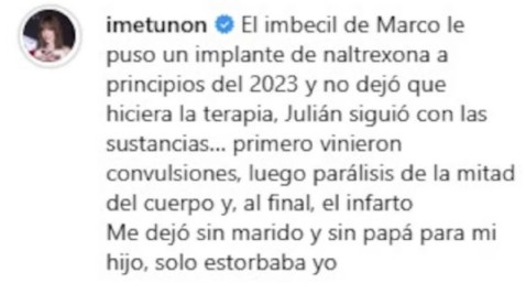 Imelda Tuñón acusa a Marco Chacón por la muerte de Julián Figueroa